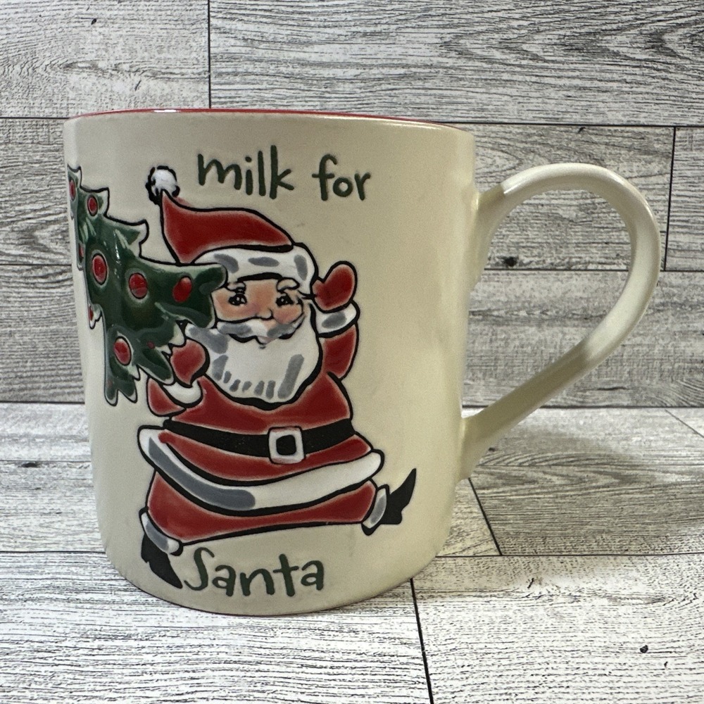 ELI + ANA Christmas Ceramic‎ Coffee Mug 4x3.75" Milk For Santa Textured